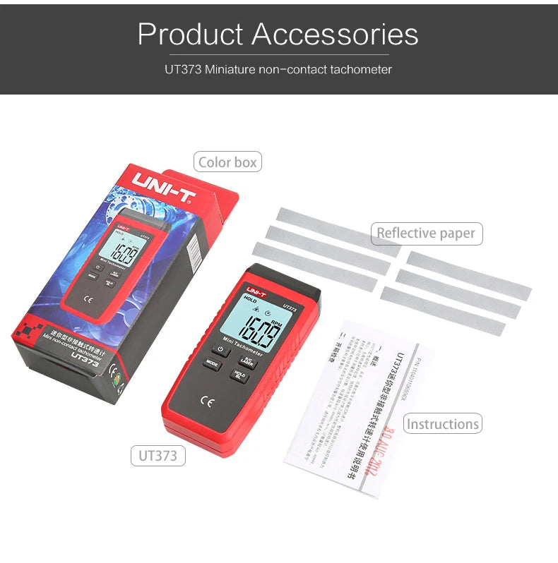 UNI-T Mini Digital Laser Tachometer UT373 Non-Contact Tachometer RPM Range 10-99999RPM Tachometer Odometer Backlight