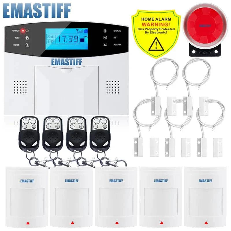 NEW Built-in antenna Door Gap Sensor PIR Motion Detector Wireless LCD GSM SIM card House security Alarm system Smoke Flash Siren - Property & Safety Tradings