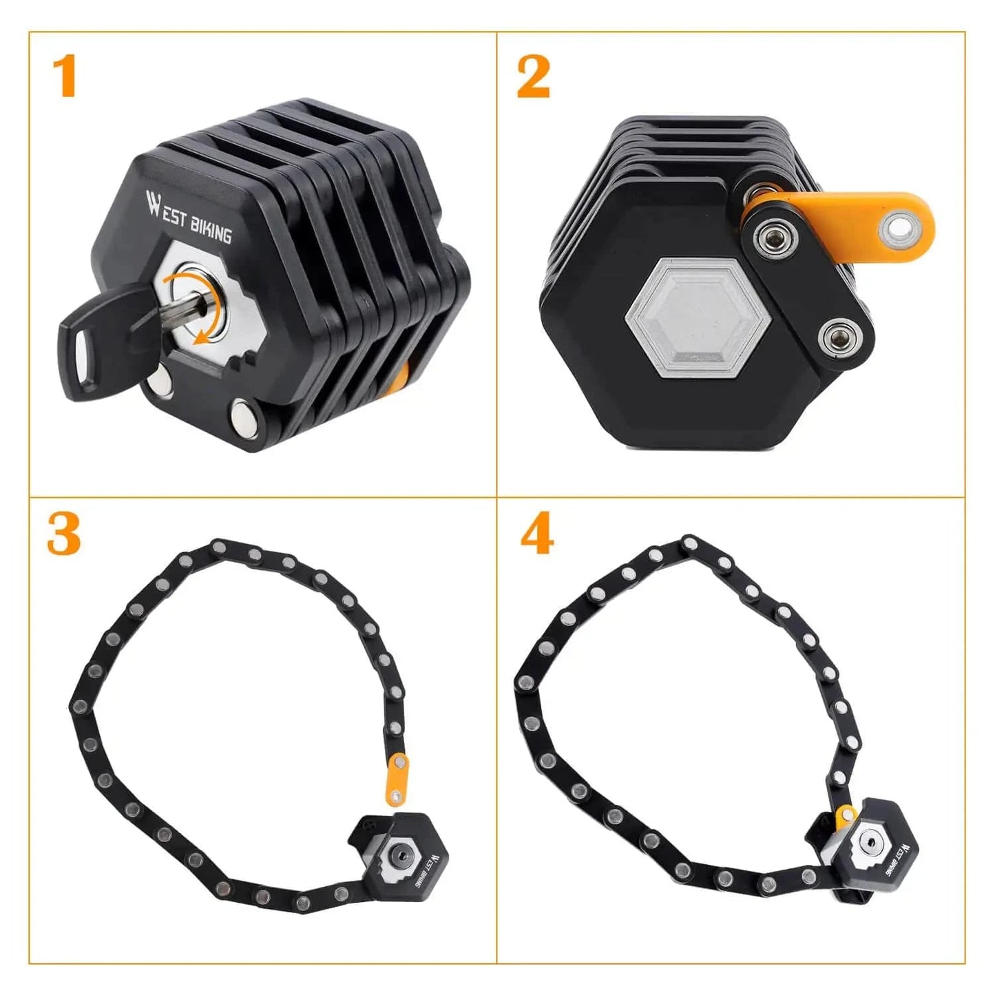 WEST BIKING Foldable Bicycle Lock MTB Road Bike Hamburg Lock High Security Anti-Theft Electric Scooter E-Bike Cycling Chain Lock - Property & Safety Tradings