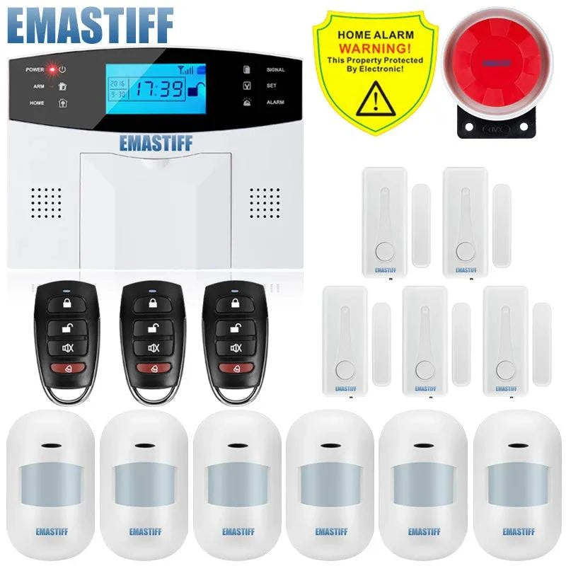 NEW Built-in antenna Door Gap Sensor PIR Motion Detector Wireless LCD GSM SIM card House security Alarm system Smoke Flash Siren - Property & Safety Tradings