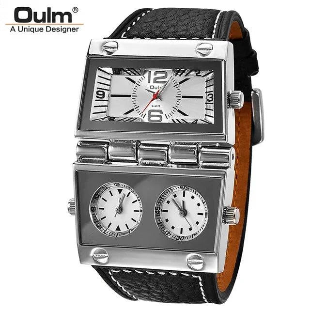 New Men Dual Display Sports Watches Oulm Men Watch Fold Big Size Fashion Outdoor Clock Leather Quartz Watch Relogio Masculino - Property & Safety Tradings