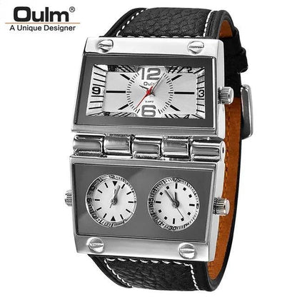 New Men Dual Display Sports Watches Oulm Men Watch Fold Big Size Fashion Outdoor Clock Leather Quartz Watch Relogio Masculino - Property & Safety Tradings