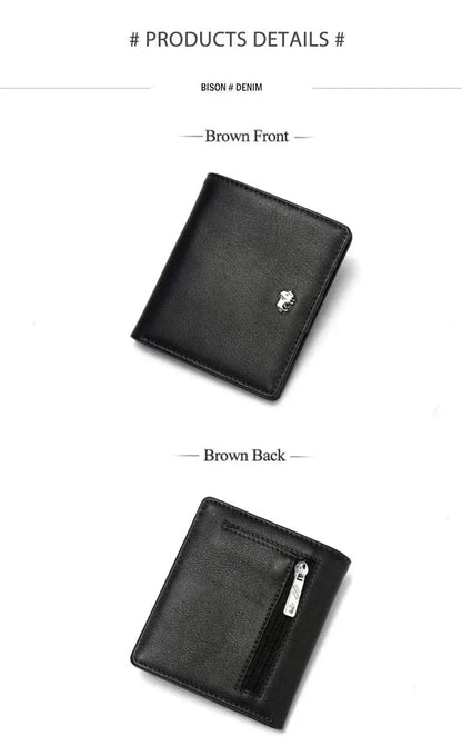 BISON DENIM Fashion Purse Men's Genuine Leather Wallet RFID Blocking Mini Wallet Male Card Holder Small Zipper Coin Purse W9317 - PST PS Tradings