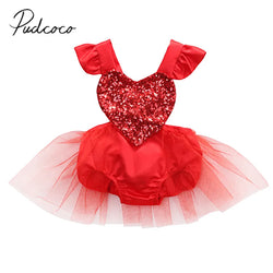 2020 Brand New  Princess Summer Toddler Baby Girls 0-3Y Romper Short Petal Sleeve Sequined Solid Backless Belt Lace Romper Dress - PST PS Tradings