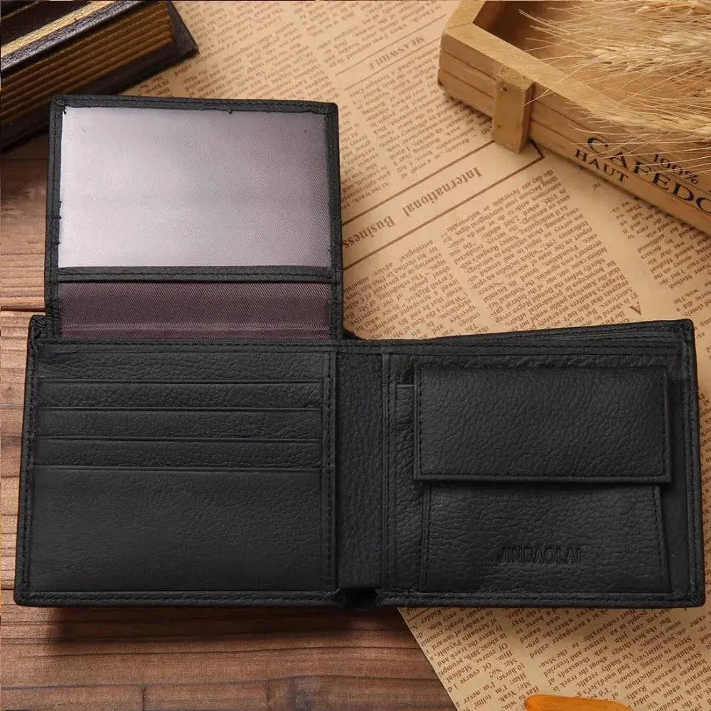 JINBAOLAI Genuine Leather Men Wallets Short Design ID Card Holder Waterproof Black Male Wallet Casual Top Quality Men Purse - PST PS Tradings