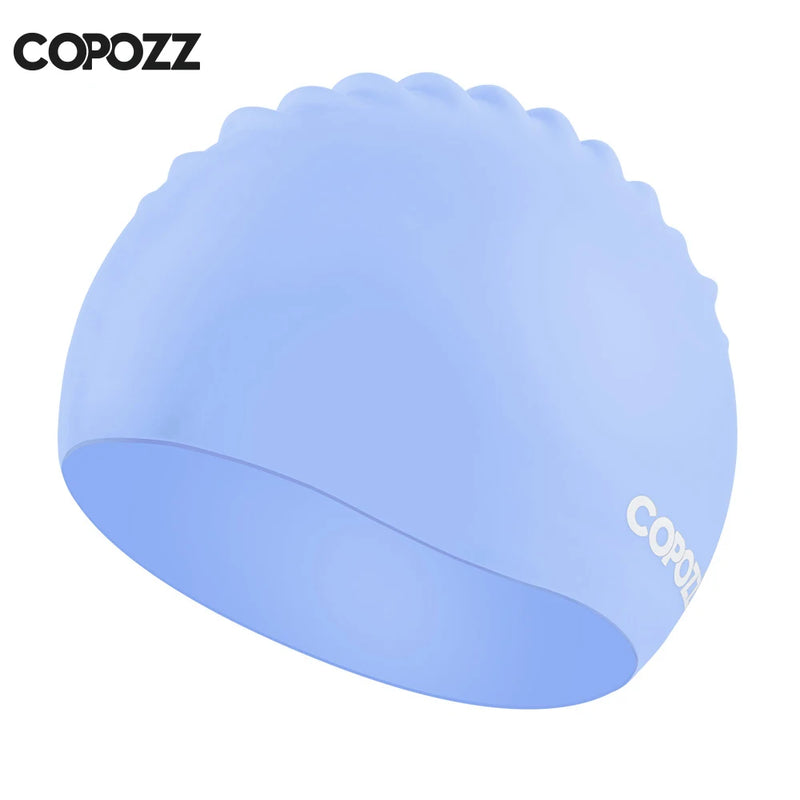 Copozz Elastic Silicon Rubber Waterproof Protect Ears Long Hair Sports Swim Pool Hat Large Size Swimming Cap for Men Women Adult - PST PS Tradings