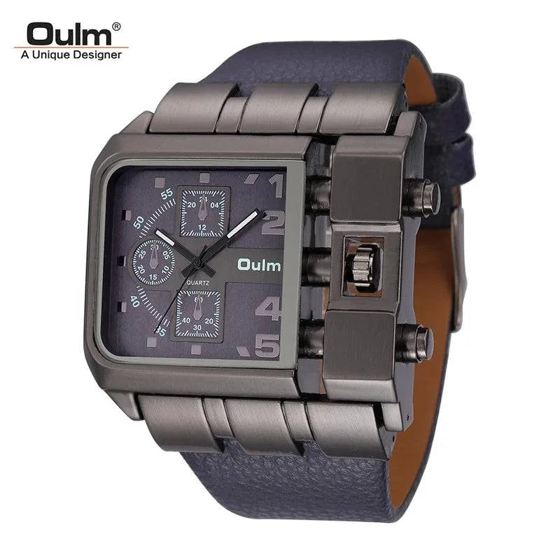 Oulm Brand 3364 Unique Design Square Men Wristwatch Wide Big Dial Casual Leather Strap Quartz Watch Male Sport Watches - Property & Safety Tradings