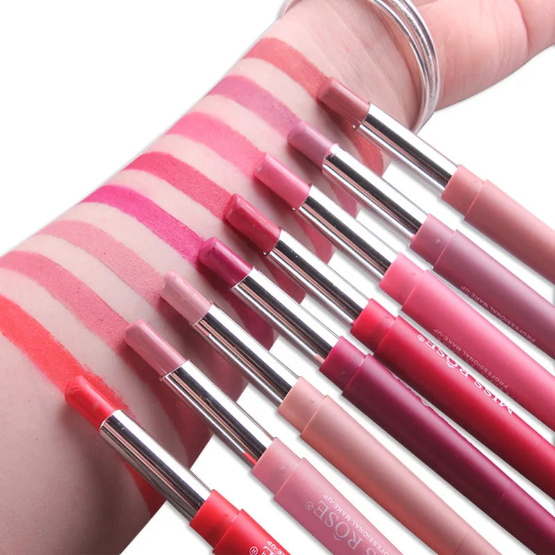 8 farbe Doppel-ende Lip Make-Up Lippenstift Bleistift Wasserdichte Langlebige Farbton Sexy Red Lip Stick Schönheit Matte Liner stift Lippenstift