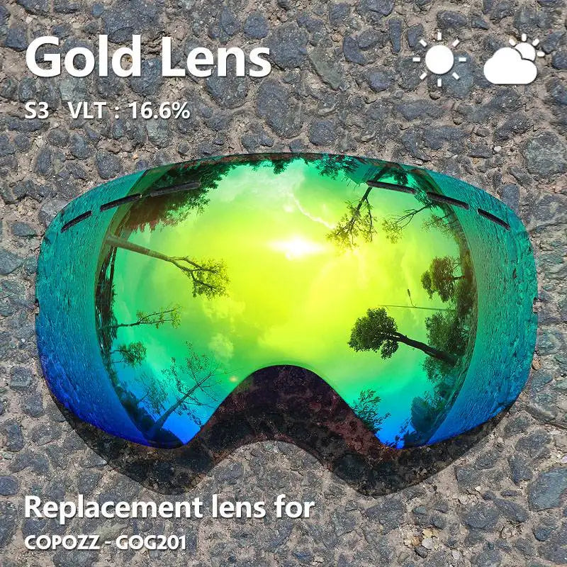 COPOZZ 201 Lens Ski Goggles Lens For Anti-fog UV400 Big Spherical Ski Glasses Snow Goggles Eyewear Lenses Replacement(Lens Only) - PST PS Tradings