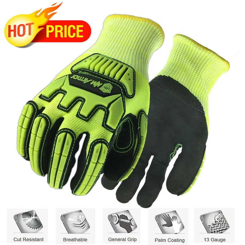 Cut Resistant Safety Work Glove Anti Vibration Anti Impact Oil-proof Protective With Nitrile Dipped Palm Glove for Working - PST PS Tradings