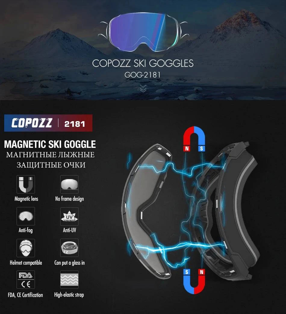 COPOZZ Magnetic Ski Goggles with Quick-Change Lens and Case Set 100% UV400 Protection Anti-fog Snowboard Goggles for Men & Women - Property & Safety Tradings