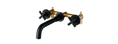 Wasserhähne Top Mode Neue Ankunft Wand Waschbecken Becken Mischbatterie Set Bad Auslauf Wasserhahn Mit Doppel Hebel In Matt Schwarz/poliert Gold