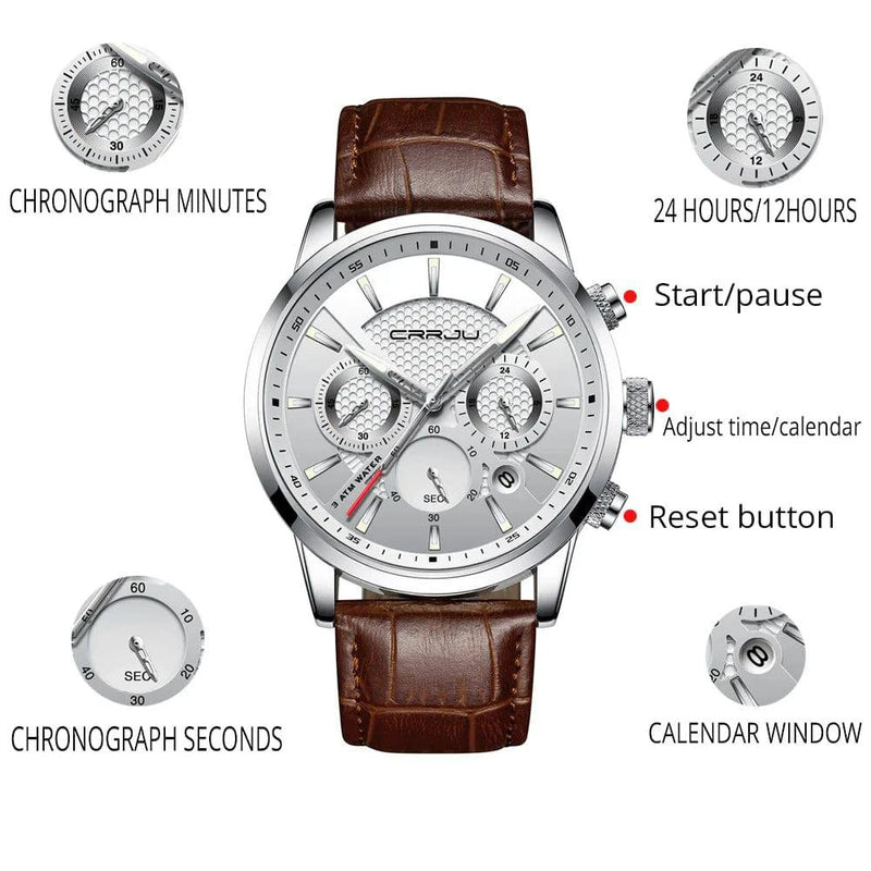 CRRJU New Fashion Sport Quartz Watches Men Luxury Business Leather Watch Waterproof Wristwatches Male Clock Relogio Masculino - Property & Safety Tradings