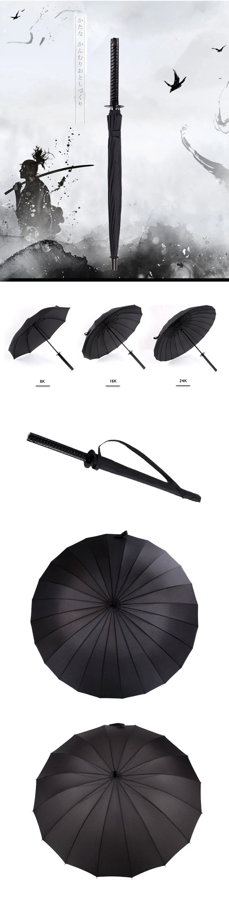 Creative Long Handle Large Windproof Samurai Sword Umbrella Japanese Ninja-like Sun Rain Straight Umbrellas Automatic Open - Property & Safety Tradings