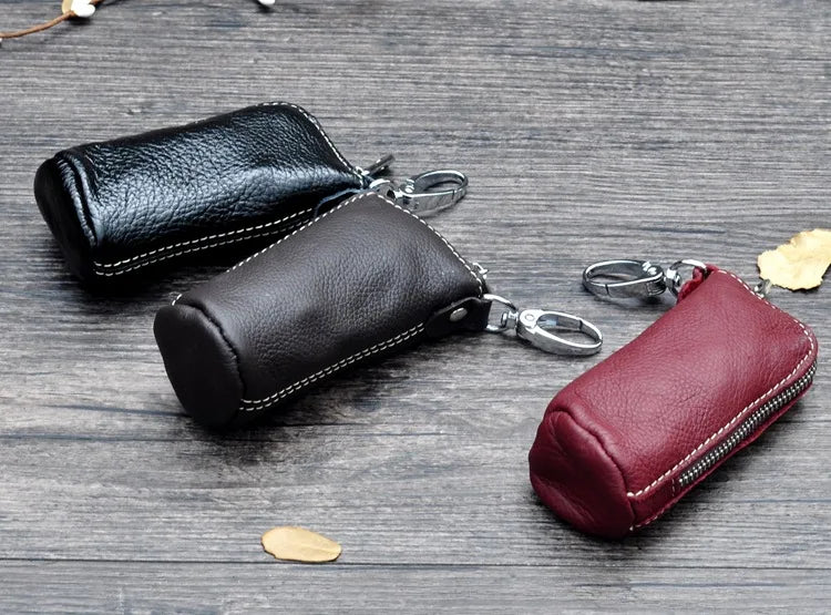 CICICUFF Men Key Bag Genuine Cow Leather Buckets Key Cases Pouch Zipper Keychain Auto Car Key Case Bag Women Home Key Holder - PST PS Tradings