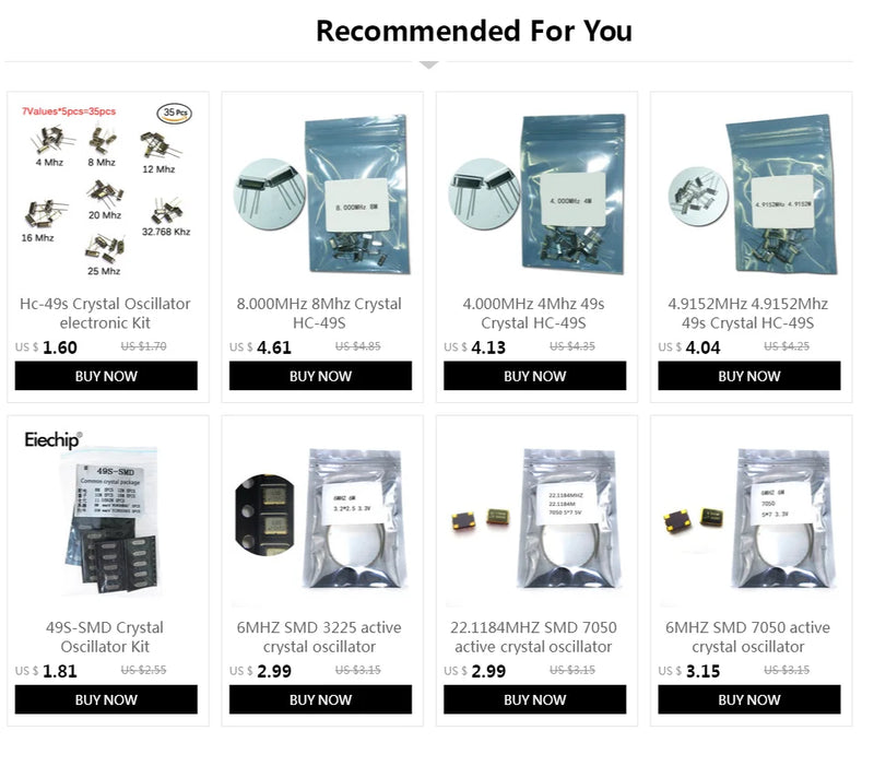 35pcs/Lot Crystal Oscillator Electronic Kit, HC-49S 7 kind DIP Quartz Oscillator 32.768Khz 4Mhz 8Mhz 12Mhz 16Mhz 20Mhz 25Mhz - PST PS Tradings