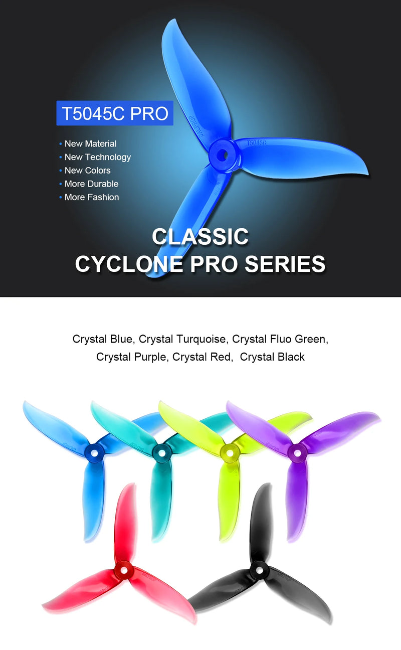 24 pcs / 12 pair DALPROP CYCLONE T5045C PRO 5045 3-Blade propeller for FPV Freestyle Drone Quadcopter Updated version Prop