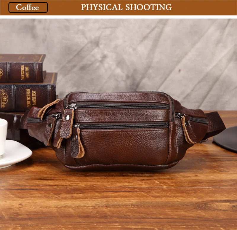 Fashion Men Genuine Leather Fanny Bag for Phone Pouch Male Leather Messenger Bags Brand Fanny Pack Male Travel Waist Bag Men - Property & Safety Tradings