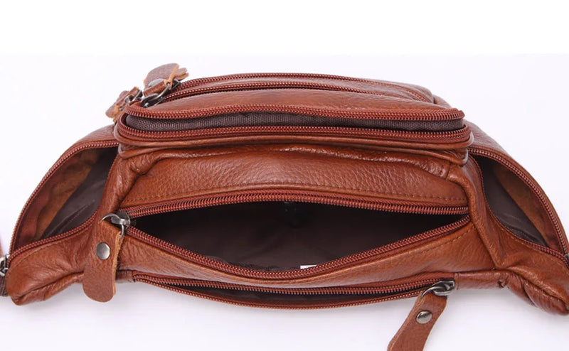 Fashion Men Genuine Leather Fanny Bag for Phone Pouch Male Leather Messenger Bags Brand Fanny Pack Male Travel Waist Bag Men - Property & Safety Tradings