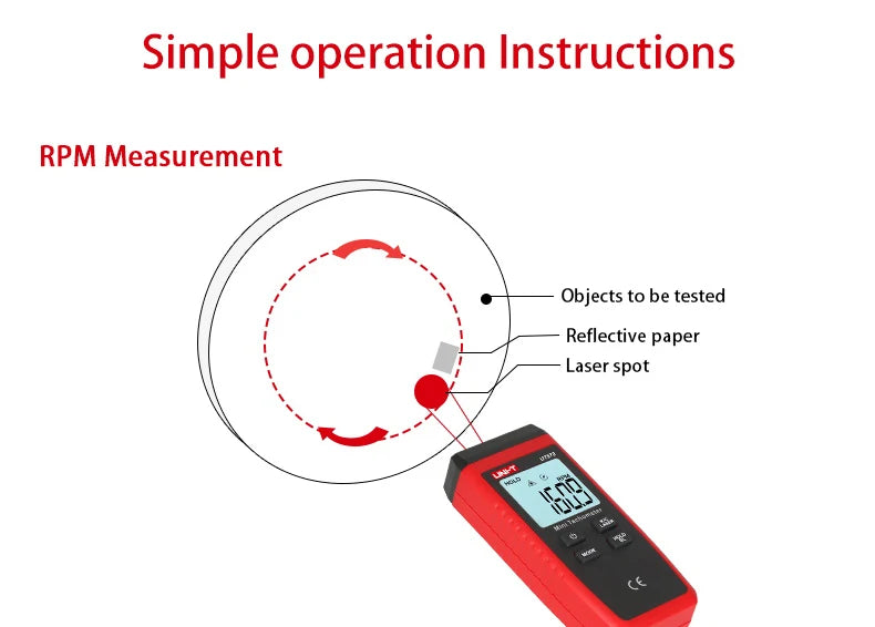 UNI-T Mini Digital Laser Tachometer UT373 Non-Contact Tachometer RPM Range 10-99999RPM Tachometer Odometer Backlight