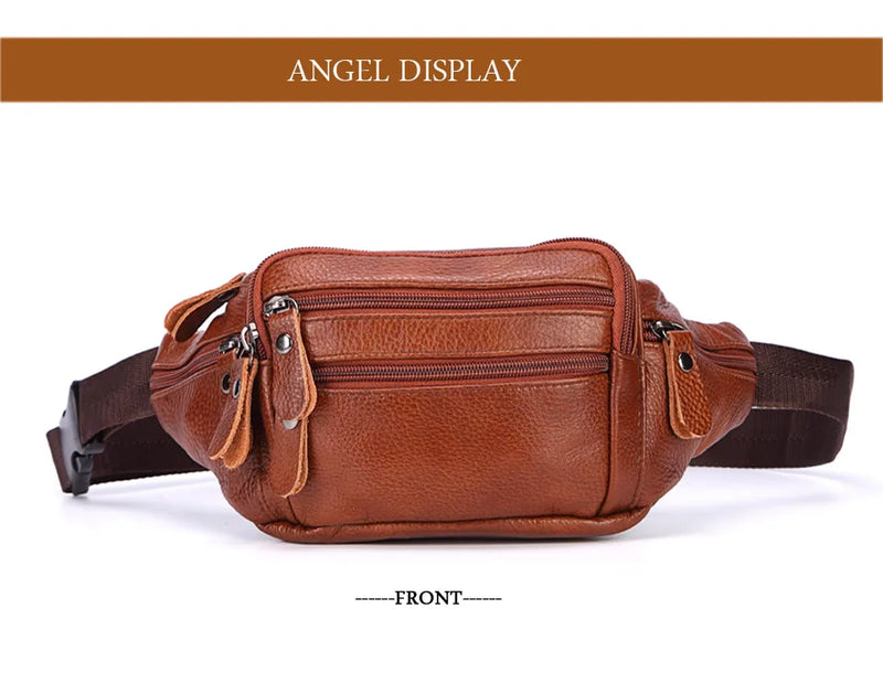 Fashion Men Genuine Leather Fanny Bag for Phone Pouch Male Leather Messenger Bags Brand Fanny Pack Male Travel Waist Bag Men - Property & Safety Tradings