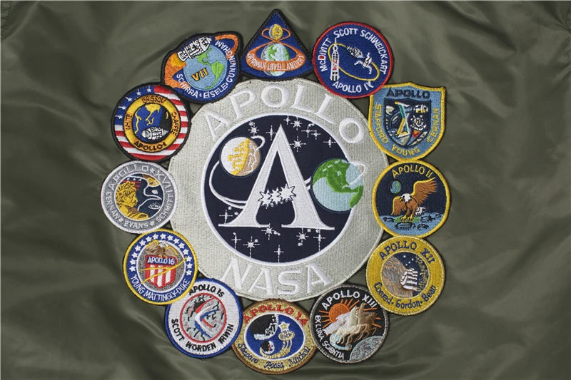 2023 New Autumn Apollo Thin 100th SPACE SHUTTLE MISSION Thin MA1 Bomber Hiphop US Air Force Pilot Flight College Jacket For Men