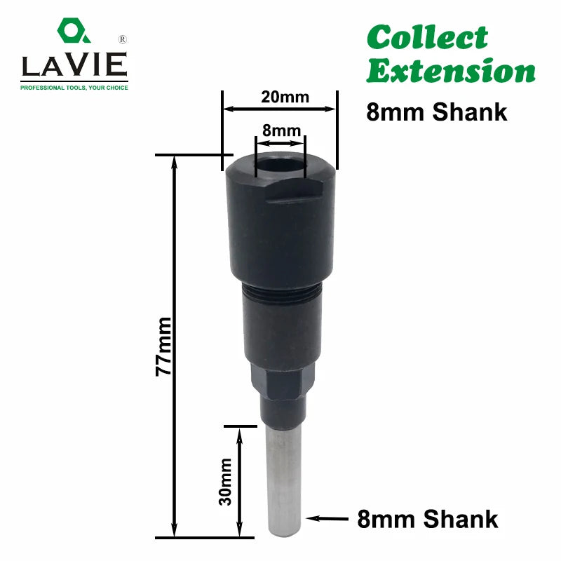 LAVIE 1 pc 1/4" 8mm 12mm 1/2" Shank Router Bit Extension Rod Collet Engraving Machine Extension Milling Cutter For Wood MC04003