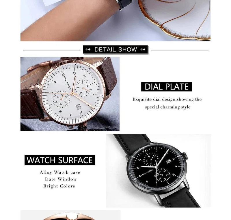 MINI FOCUS Men Watch Top Brand Luxury Quartz Watches Mens Casual Fashion Genuine Leather Male Wristwatch New Waterproof Clock - Property & Safety Tradings