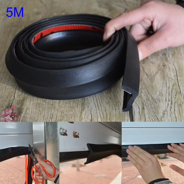 3/5m Garage Door Weather Multipurpose Home Edge Replacement Full Wrap Dustproof Portable Adhesive Seal Strip Bottom Rubber Trim - PST PS Tradings