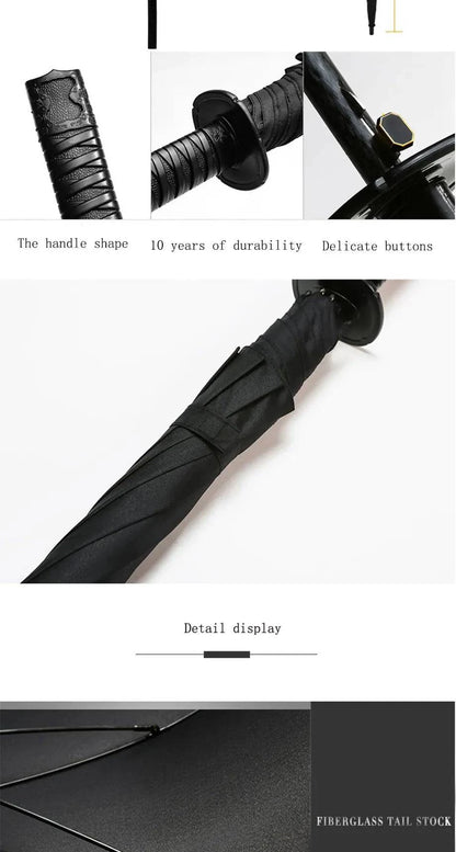 8K Creative black Japanese Long Handle Large Windproof Samurai Sword Umbrella Japan Ninja Sun Umbrella Straight Umbrella Open - Property & Safety Tradings