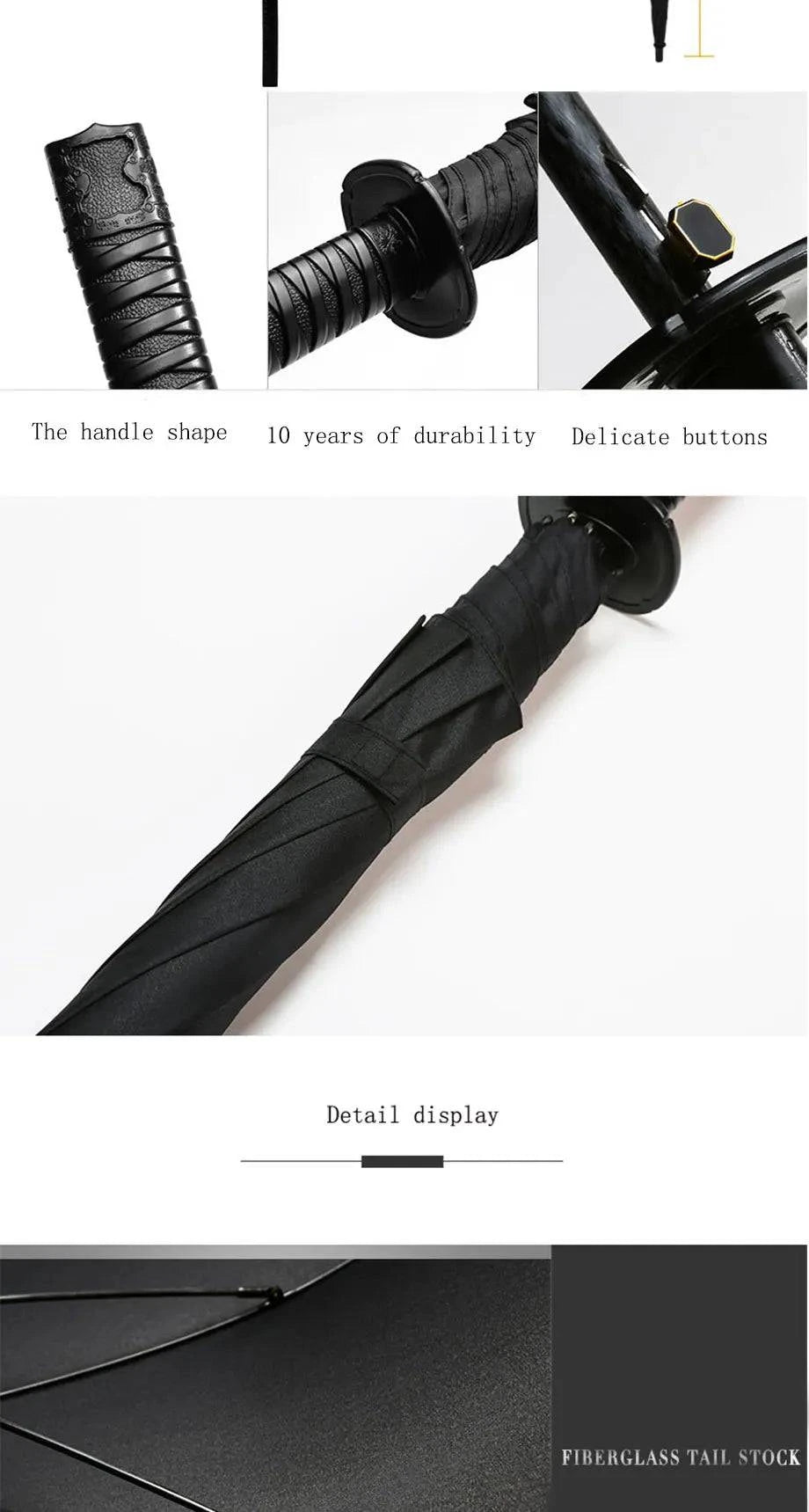 8K Creative black Japanese Long Handle Large Windproof Samurai Sword Umbrella Japan Ninja Sun Umbrella Straight Umbrella Open - PST PS Tradings