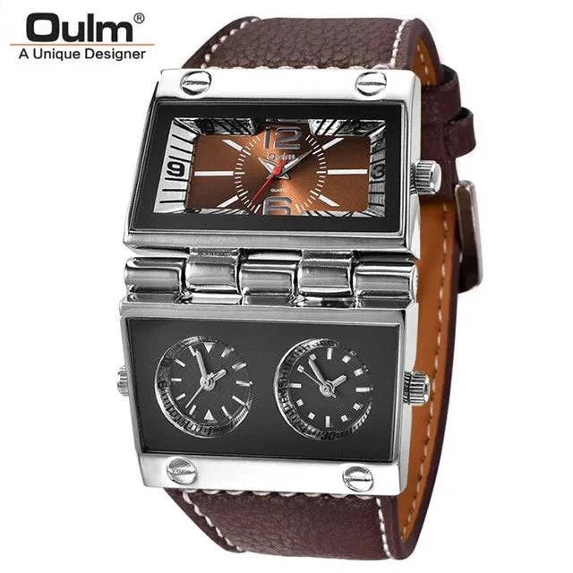 New Men Dual Display Sports Watches Oulm Men Watch Fold Big Size Fashion Outdoor Clock Leather Quartz Watch Relogio Masculino - Property & Safety Tradings