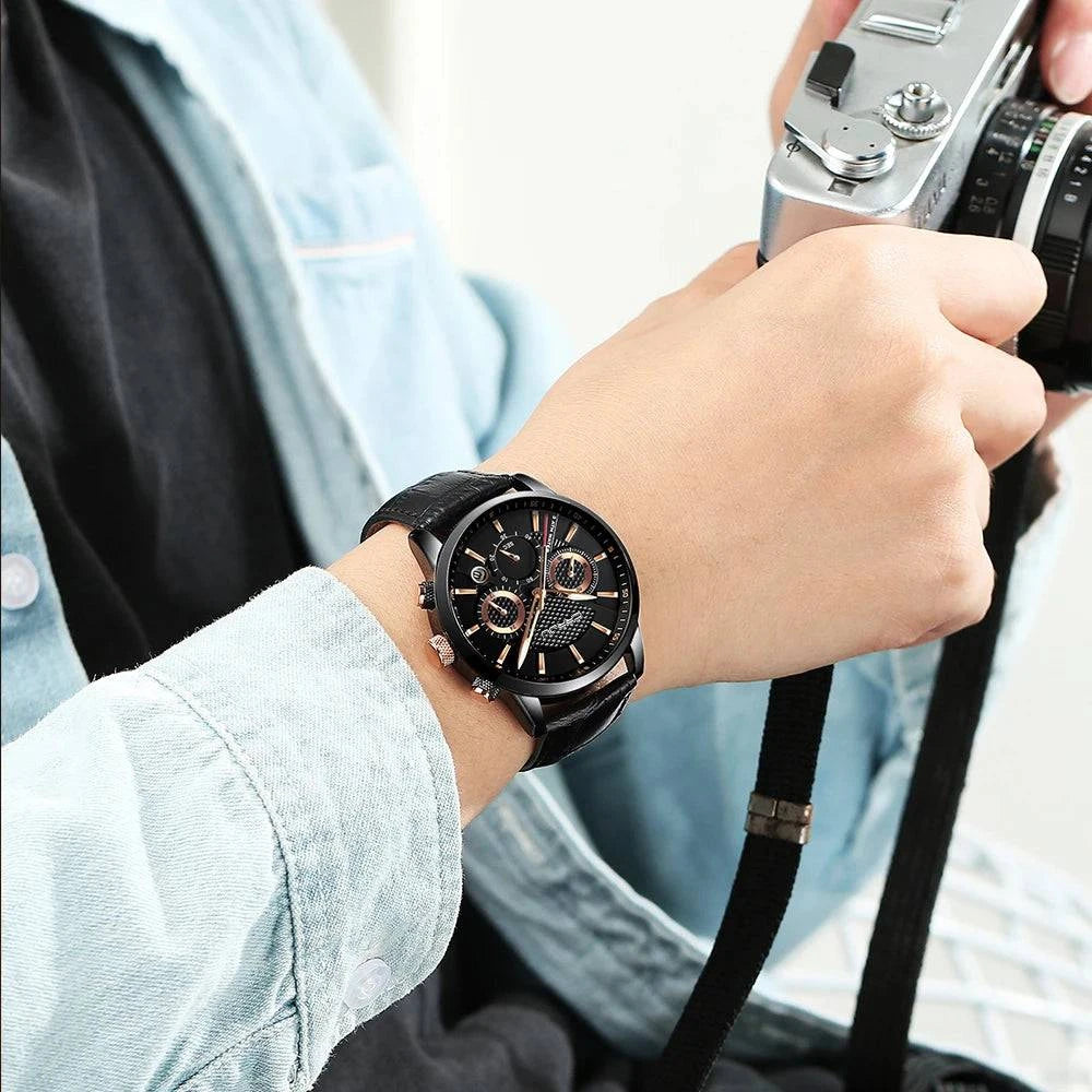 CRRJU New Fashion Sport Quartz Watches Men Luxury Business Leather Watch Waterproof Wristwatches Male Clock Relogio Masculino - Property & Safety Tradings