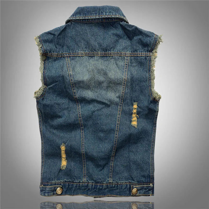 DIMUSI Summer Mens Ripped Denim Vest Male Tank Top Washed jeans waistcoat Man Retro Cowboy Hip Hop Sleeveless Jacket 6XL,YA564