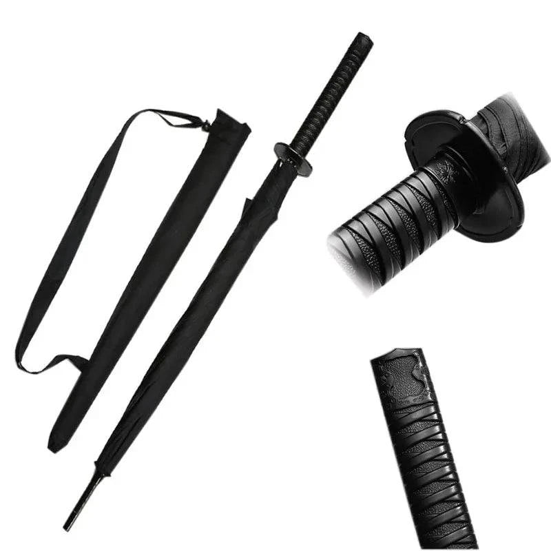 8K Creative black Japanese Long Handle Large Windproof Samurai Sword Umbrella Japan Ninja Sun Umbrella Straight Umbrella Open - Property & Safety Tradings