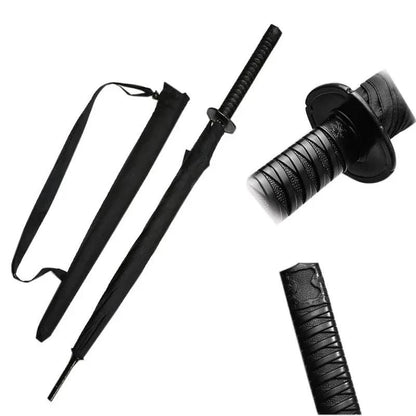 8K Creative black Japanese Long Handle Large Windproof Samurai Sword Umbrella Japan Ninja Sun Umbrella Straight Umbrella Open - PST PS Tradings