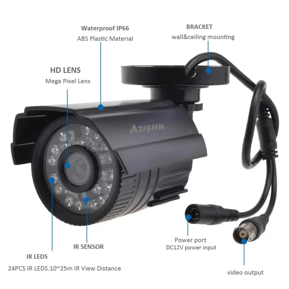 AZISHN CCTV Camera 800TVL/1000TVL  IR Cut Filter 24 Hour Day/Night Vision Video Outdoor Waterproof IR Bullet Surveillance Camera - Property & Safety Tradings