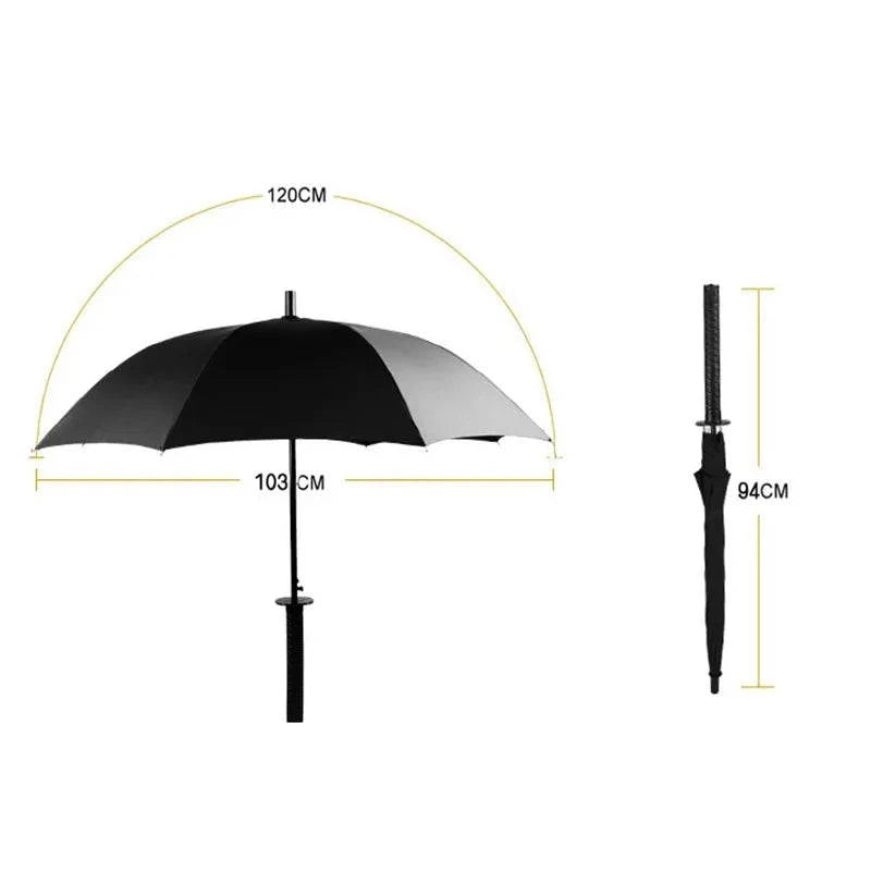 8K Creative black Japanese Long Handle Large Windproof Samurai Sword Umbrella Japan Ninja Sun Umbrella Straight Umbrella Open - Property & Safety Tradings