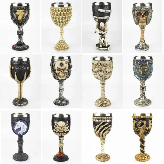 Gothic Wine Goblet Contain Dragon Claw Viking Skeleton Retro Stainless Steel&Resin Wine Glass BEST Halloween Gifts Bar Drinkware - PST PS Tradings