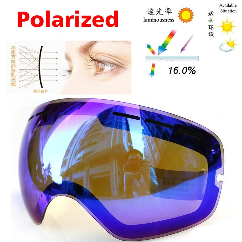 COPOZZ 201 Lens Ski Goggles Lens For Anti-fog UV400 Big Spherical Ski Glasses Snow Goggles Eyewear Lenses Replacement(Lens Only) - PST PS Tradings