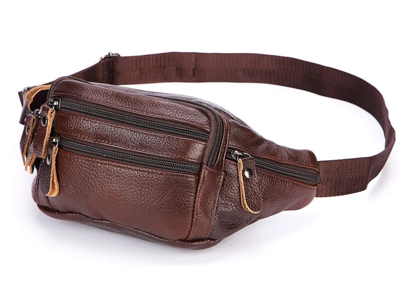 Fashion Men Genuine Leather Fanny Bag for Phone Pouch Male Leather Messenger Bags Brand Fanny Pack Male Travel Waist Bag Men - Property & Safety Tradings