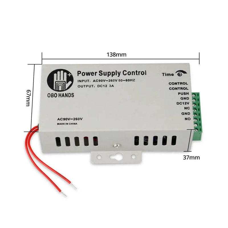 OBO HANDS 12VDC Access Control Power Supply Switch 3A/5A Time Delay Adjustable AC90V-260V Input NO/NC Output for 2 Electric Lock - PST PS Tradings