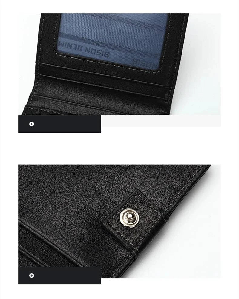 BISON DENIM Fashion Purse Men's Genuine Leather Wallet RFID Blocking Mini Wallet Male Card Holder Small Zipper Coin Purse W9317 - Property & Safety Tradings