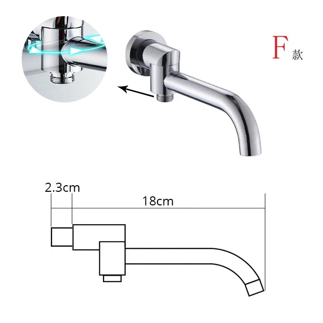 BECOLA Wandmontierter Wasserhahn-Auslauf, quadratisch und rund, Messing, Chrom/Schwarz, Auslauf, Wasserfall-Duscharmatur-Zubehör