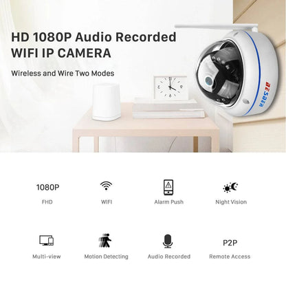 HD1080P Vandal-proof IP Camera WiFi SD Card Slot 64Gb Motion Ai Detect Alert Dome 2MP Audio Security CCTV Camera Xmeye P2P ICSee - Property & Safety Tradings