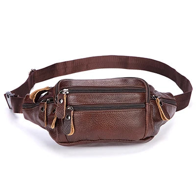 Fashion Men Genuine Leather Fanny Bag for Phone Pouch Male Leather Messenger Bags Brand Fanny Pack Male Travel Waist Bag Men - Property & Safety Tradings