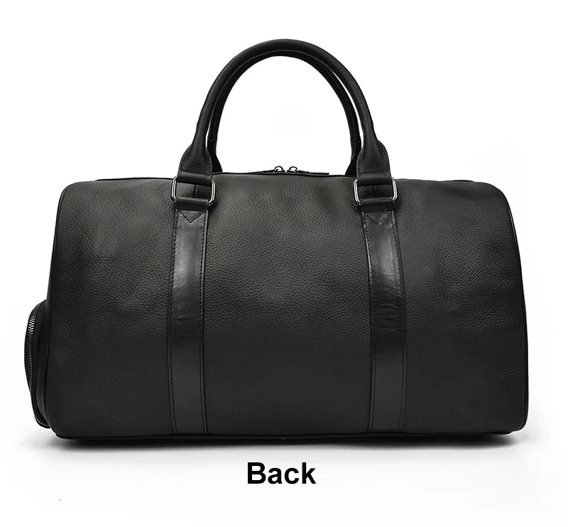 Big Capacity Genuine Leather Travel Bag For Men Women Soft Black Cowhide Casual Travel Duffel Large Luggage Weekend Shoulder Bag