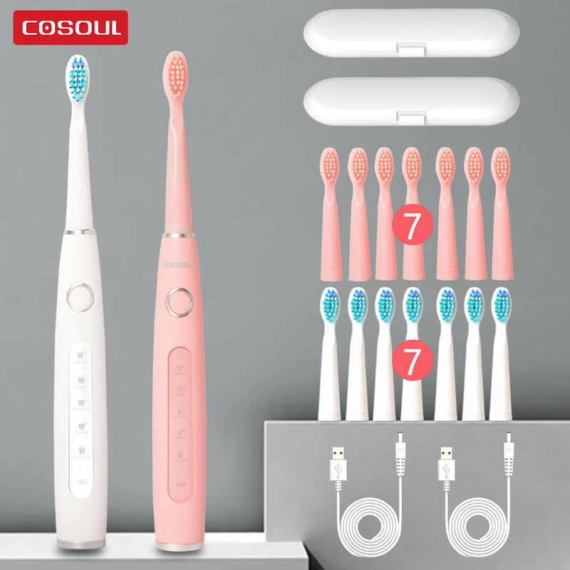 Electric Toothbrush Sonic Rechargeable Top Quality Smart Chip Toothbrush Head Replaceable Whitening Healthy Best Gift ! - PST PS Tradings