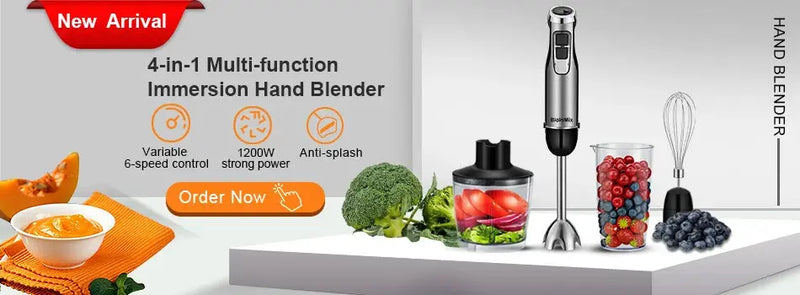 BioloMix 1200W 5-in-1 Immersion Hand Stick Blender Mixer Vegetable Meat Grinder 800ml Chopper Whisk 600ml Smoothie Cup - Property & Safety Tradings