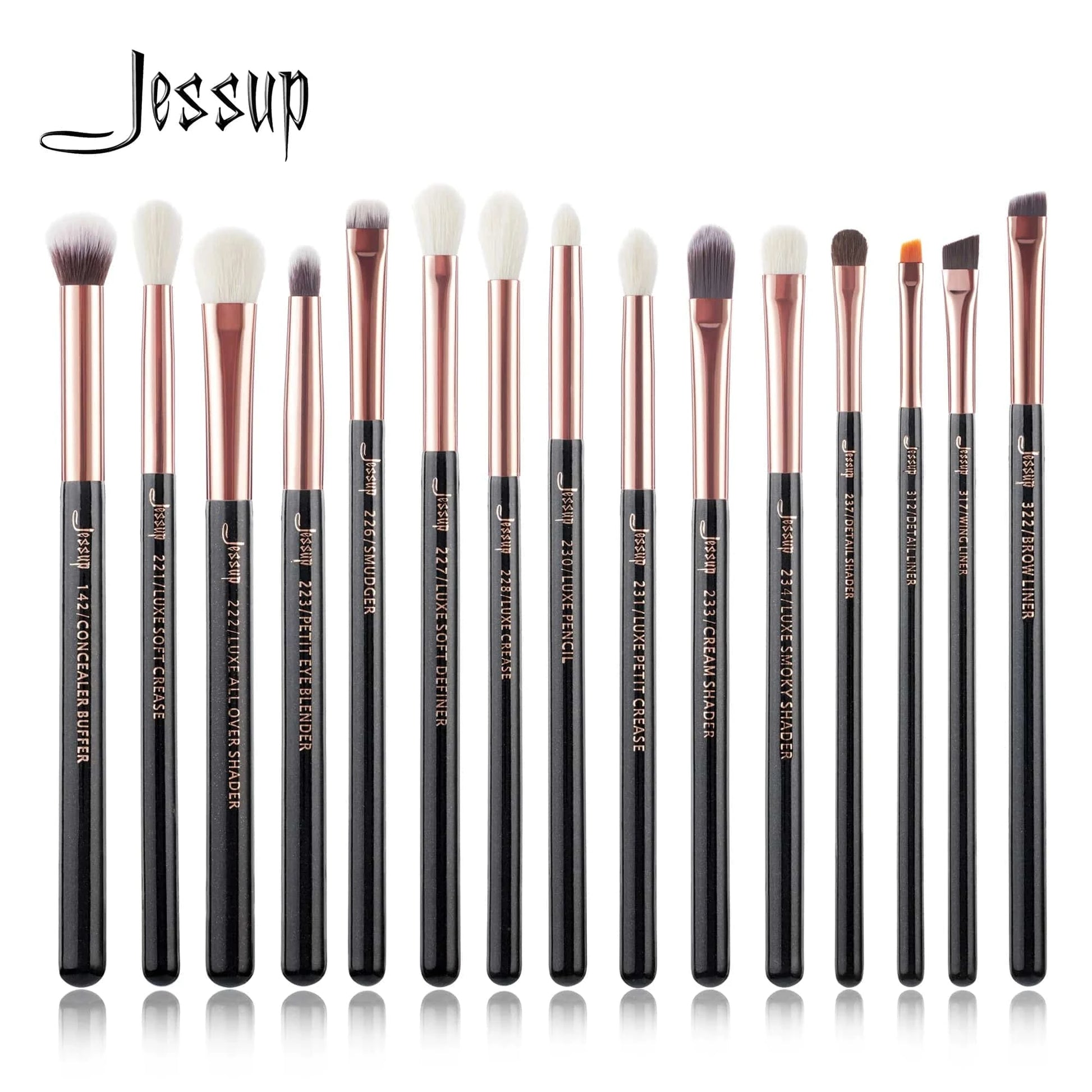 Jessup Makeup Brushes Set 15pcs Make up Brush Tools kit Eye Liner Shader natural-synthetic hair Rose Gold/Black T157 - Property & Safety Tradings